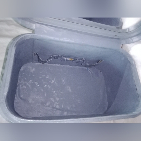 Mid Century Modern MCM Blue Starfrost Train Case Makeup Luggage Retro - Picture 8 of 12